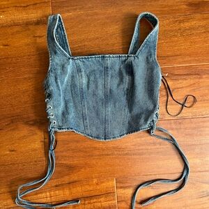 Altar'd State Denim Lace-Up Top